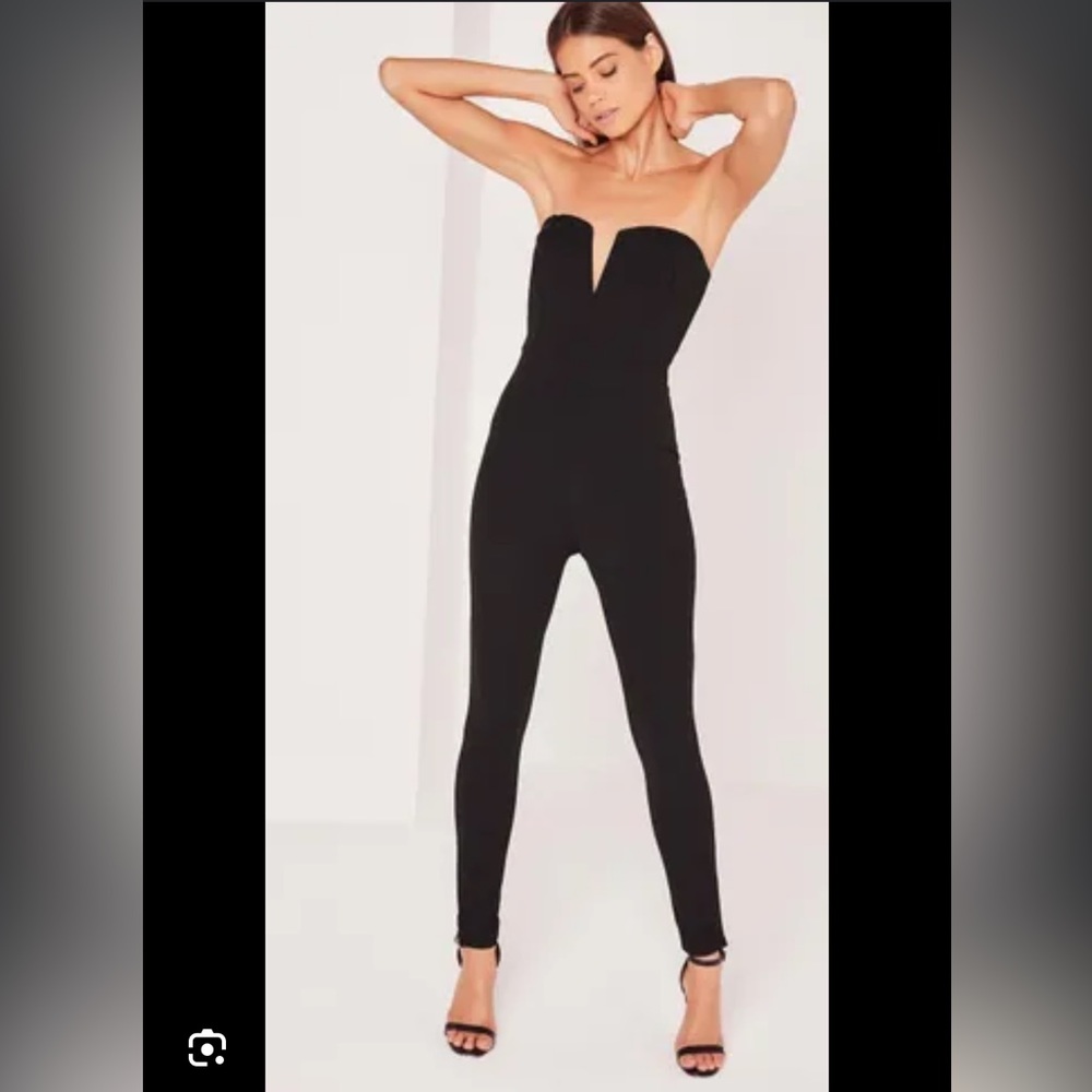 Missguided Crepe V Bar Jumpsuit in Purple/Gray